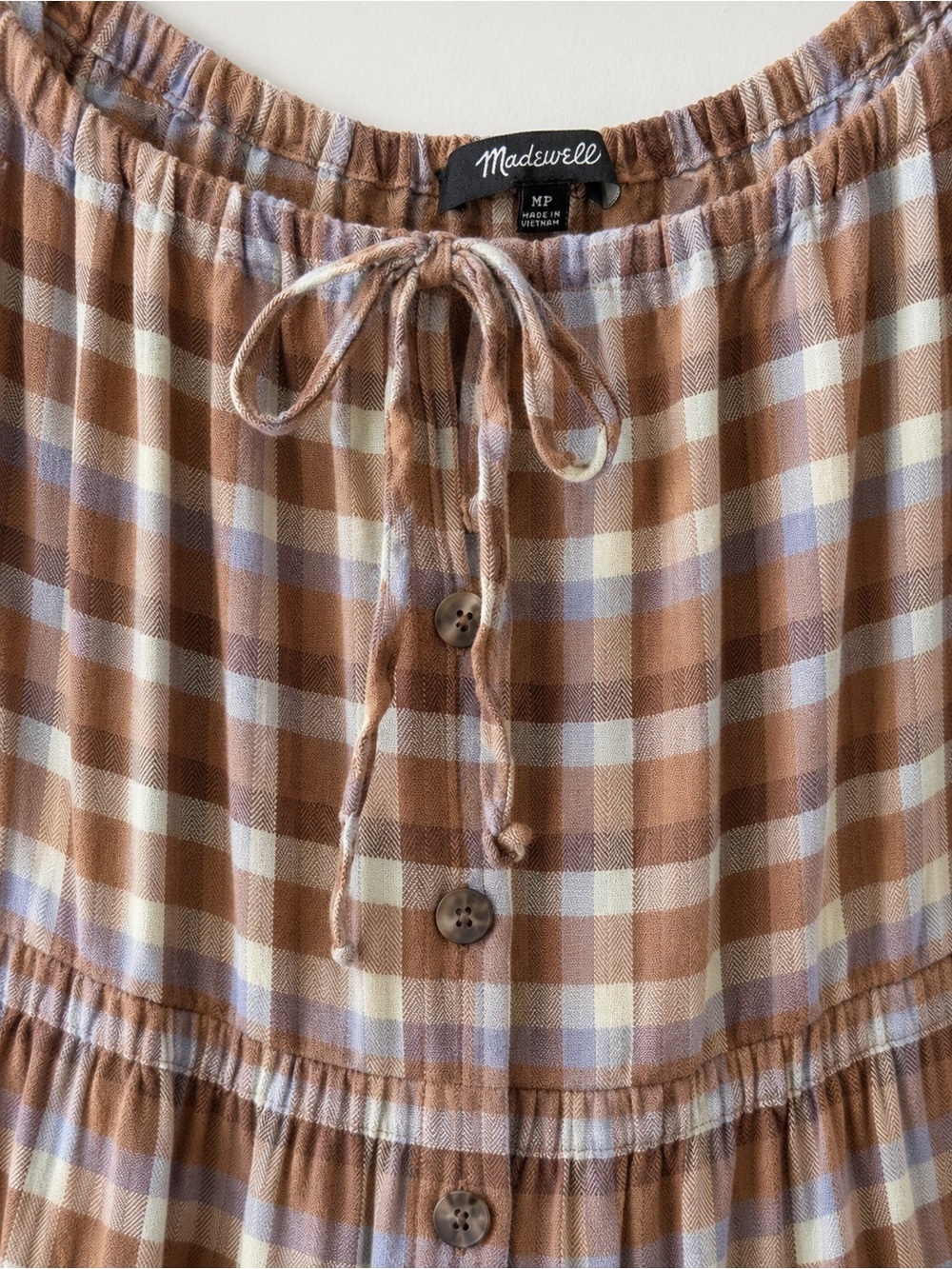 Madewell Brown Plaid Long Sleeve Peasant Dress - Picture 5 of 7